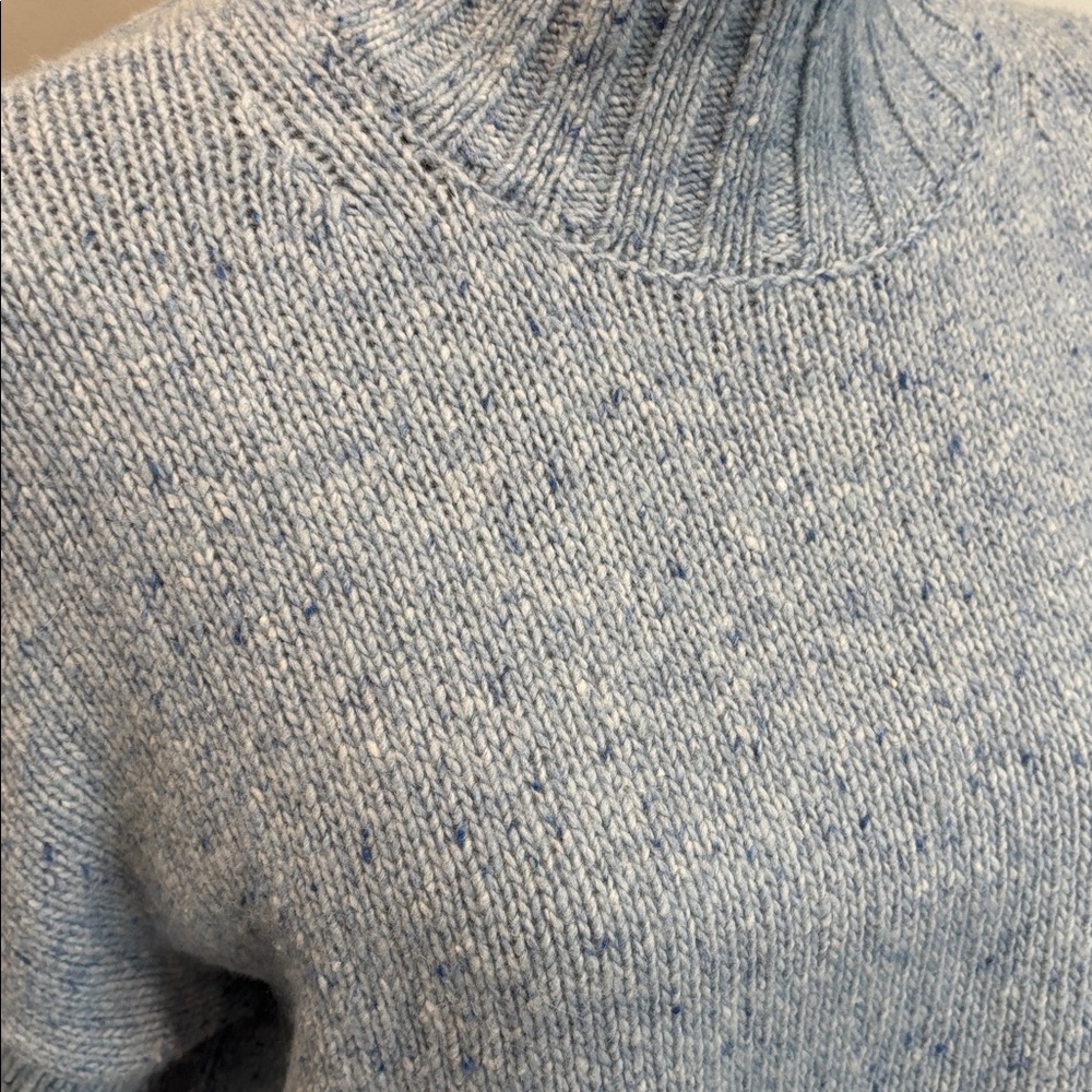 J.Crew Blue Merino Wool Chunky Knit Mock Neck Sweater Turtleneck Oversized Small - Picture 12 of 14